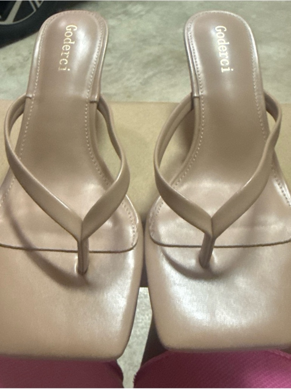 Taupe Square-Toe Thong Sandals — Sleek Everyday Style